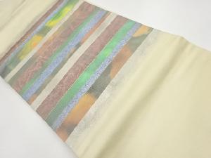 リサイクル　横段に抽象模様織出し名古屋帯